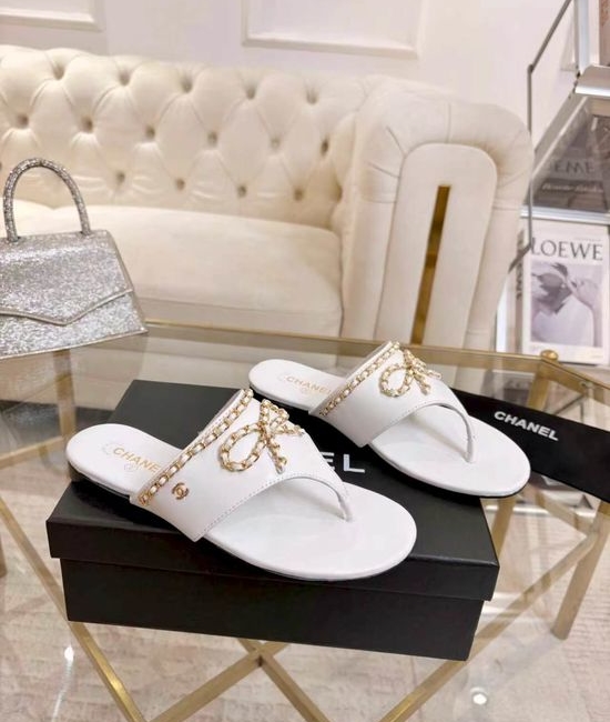 Chanel Bow Chain Decor Flat Thong Casual Sandals