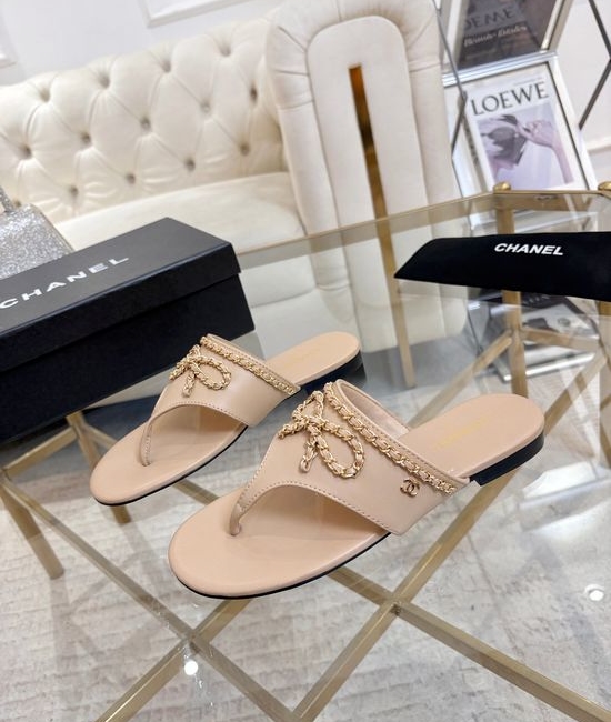 Chanel Bow Chain Decor Flat Thong Casual Sandals