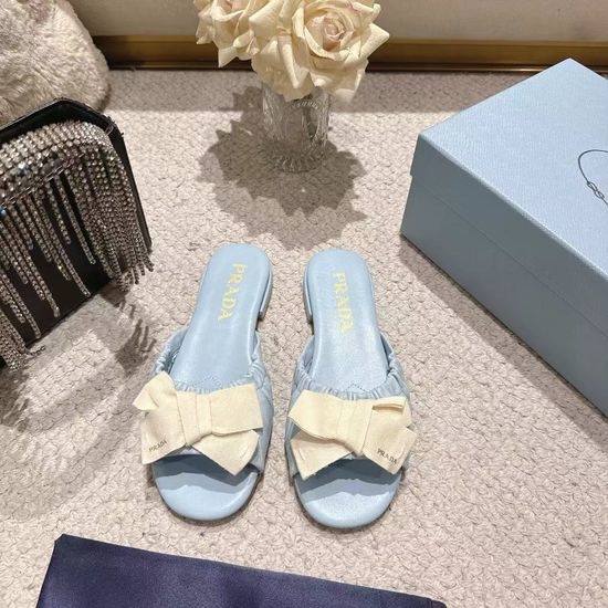 Prada Genuine Leather Bow Design Comfortable Flat Shoes