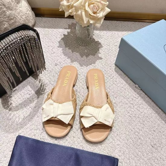 Prada Genuine Leather Bow Design Comfortable Flat Shoes