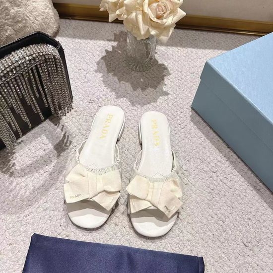Prada Genuine Leather Bow Design Comfortable Flat Shoes