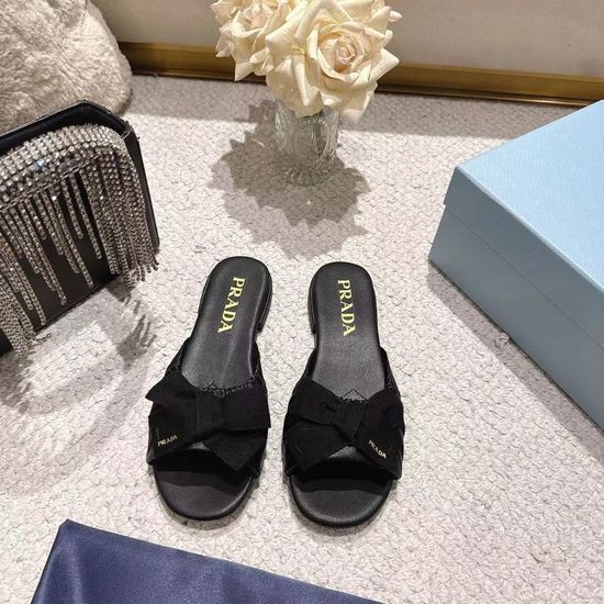 Prada Genuine Leather Bow Design Comfortable Flat Shoes