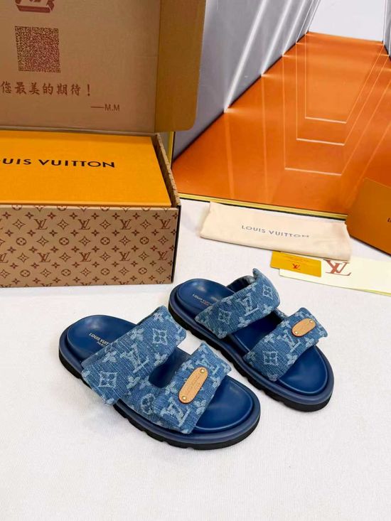 Louis Vuitton Printed Hook-and-loop Platform Slide Sandals