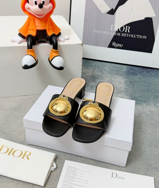 Christian Dior CD Embossed Pattern Leather Low Heel Slides