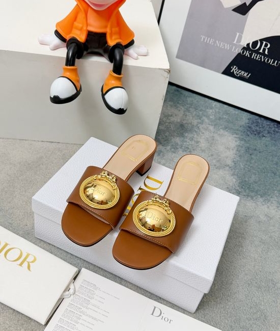 Christian Dior CD Embossed Pattern Leather Low Heel Slides