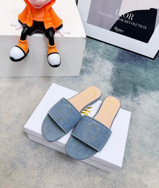 Christian Dior CD Embossed Denim Slip On Chunky Heel Casual Sandals