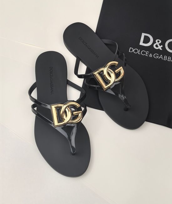 Dolce & Gabbana Glossy TPU Flip Flops with Gold Logo Premium Quality