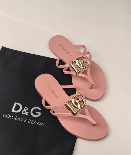Dolce & Gabbana Glossy TPU Flip Flops with Gold Logo Premium Quality