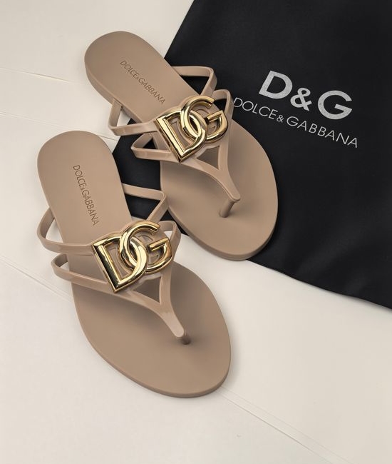 Dolce & Gabbana Glossy TPU Flip Flops with Gold Logo Premium Quality
