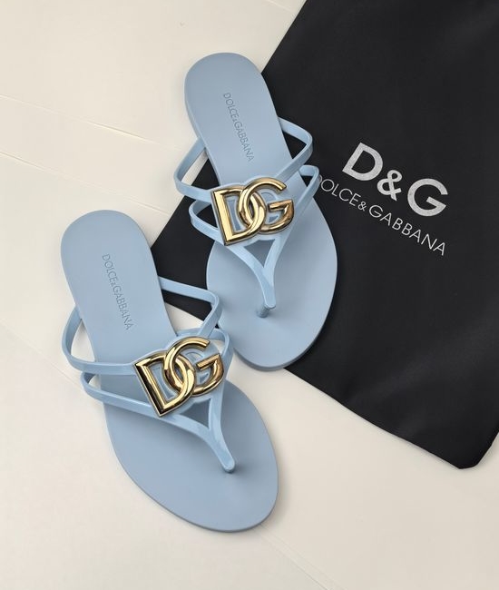 Dolce & Gabbana Glossy TPU Flip Flops with Gold Logo Premium Quality