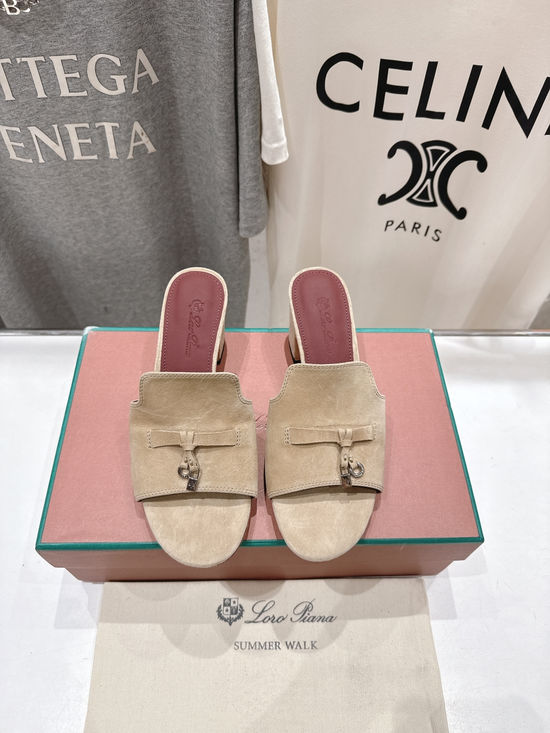 Loro Piana Elegant Suede High Heel Slides Premium Soft Sole Comfortable Shoes