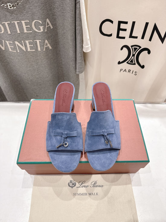 Loro Piana Elegant Suede High Heel Slides Premium Soft Sole Comfortable Shoes
