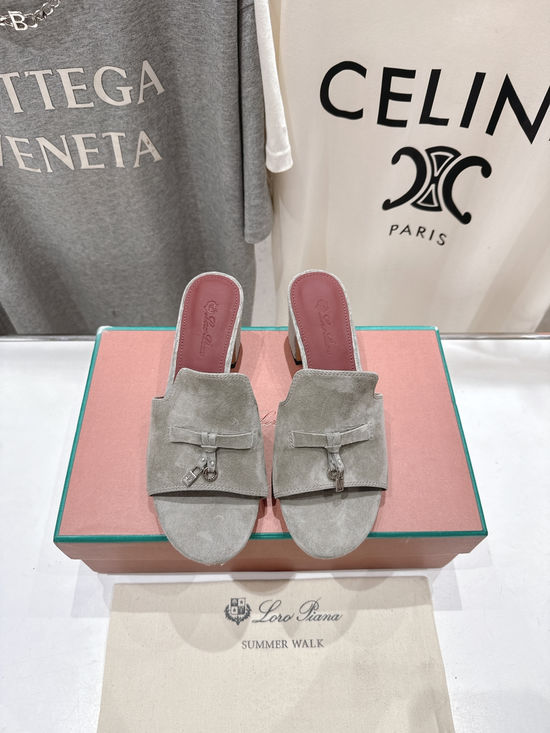 Loro Piana Elegant Suede High Heel Slides Premium Soft Sole Comfortable Shoes