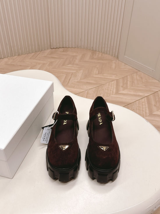 Prada Leather Thick Sole Mary Jane Buckle Dress Shoes