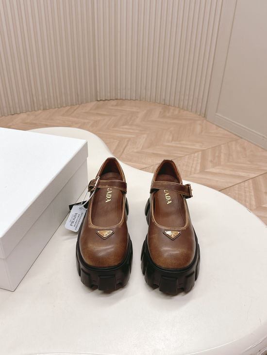 Prada Leather Thick Sole Mary Jane Buckle Dress Shoes