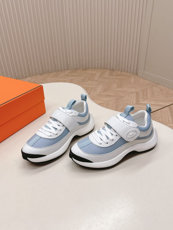 Hermes Velcro Leather Casual Sneakers Lightweight Soft Comfortable Sole