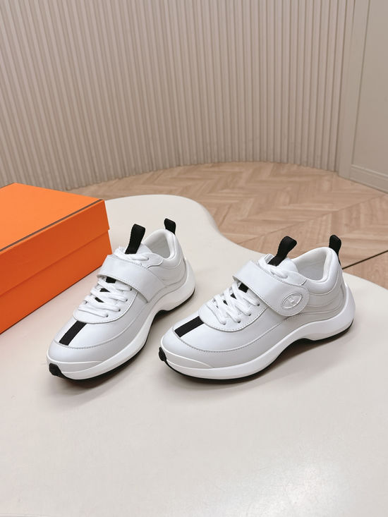 Hermes Velcro Leather Casual Sneakers Lightweight Soft Comfortable Sole