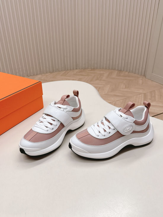 Hermes Velcro Leather Casual Sneakers Lightweight Soft Comfortable Sole