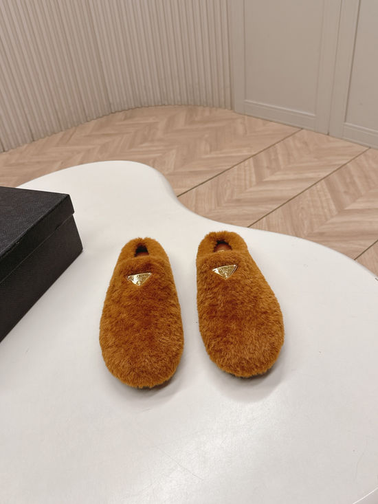 Prada Fuzzy Wool Lined Slip On Clogs Warm and Comfortable