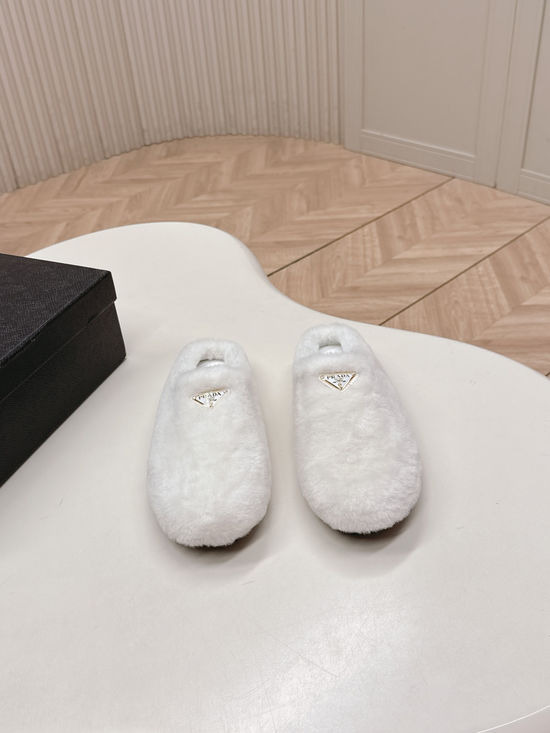 Prada Fuzzy Wool Lined Slip On Clogs Warm and Comfortable