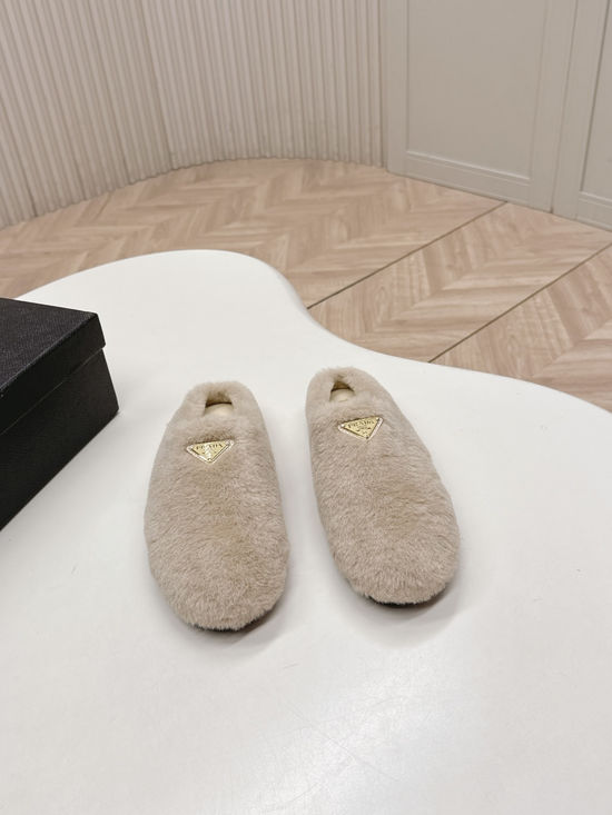 Prada Fuzzy Wool Lined Slip On Clogs Warm and Comfortable