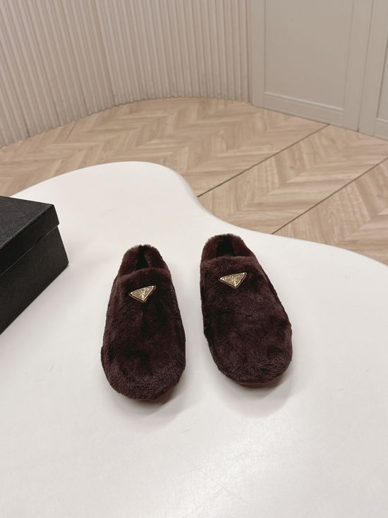 Prada Fuzzy Wool Lined Slip On Clogs Warm and Comfortable