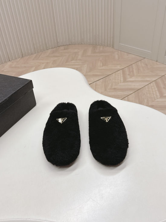 Prada Fuzzy Wool Lined Slip On Clogs Warm and Comfortable