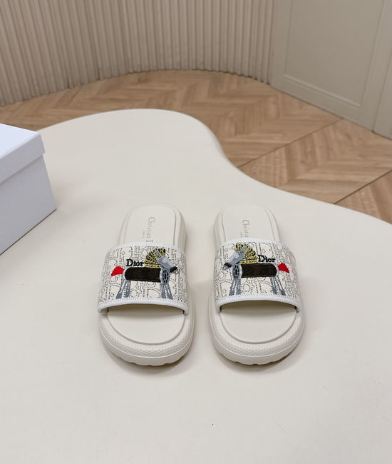 Christian Dior CD Premium Embroidery Comfortable Flat Slide Sandals