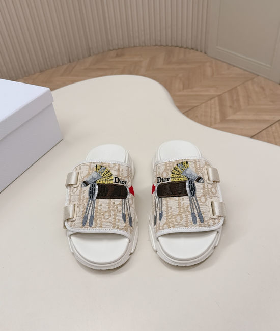 Christian Dior CD Premium Embroidery Comfortable Flat Slide Sandals