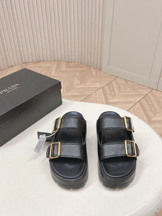 Prada Rhinestone Decor Adjustable Hook-loop Platform Slides