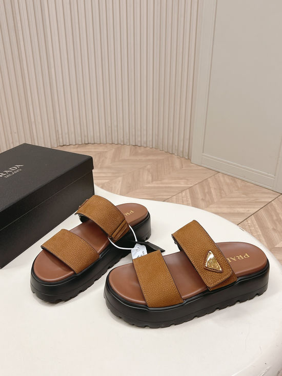 Prada Rhinestone Decor Adjustable Hook-loop Platform Slides
