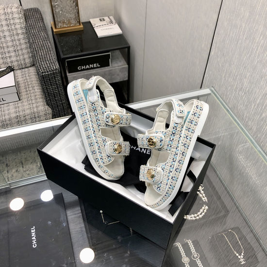 Chanel Woven Fabric Hook And Loop Sandals