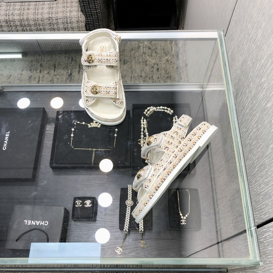 Chanel Woven Fabric Hook And Loop Sandals