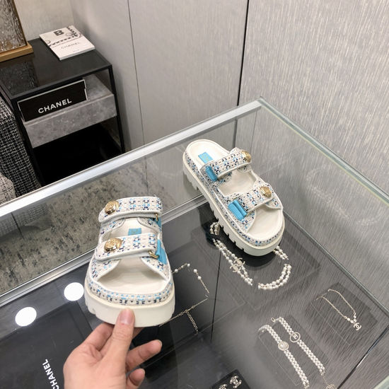 Gucci Woven Fabric Hook And Loop Slides