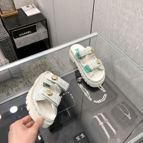 Gucci Woven Fabric Hook And Loop Slides