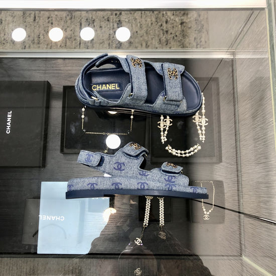 Prada Denim Printed Hook And Loop Sandals