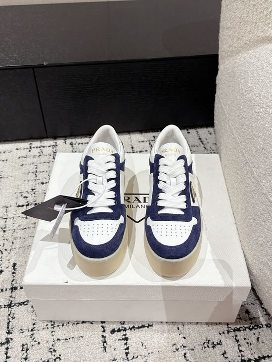 Prada Perforated Leather Thick Sole Casual Fashion Sneakers