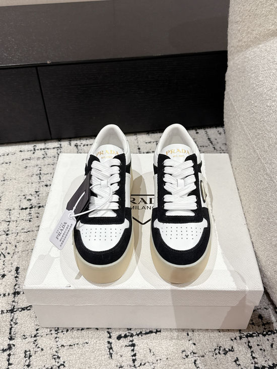 Prada Perforated Leather Thick Sole Casual Fashion Sneakers