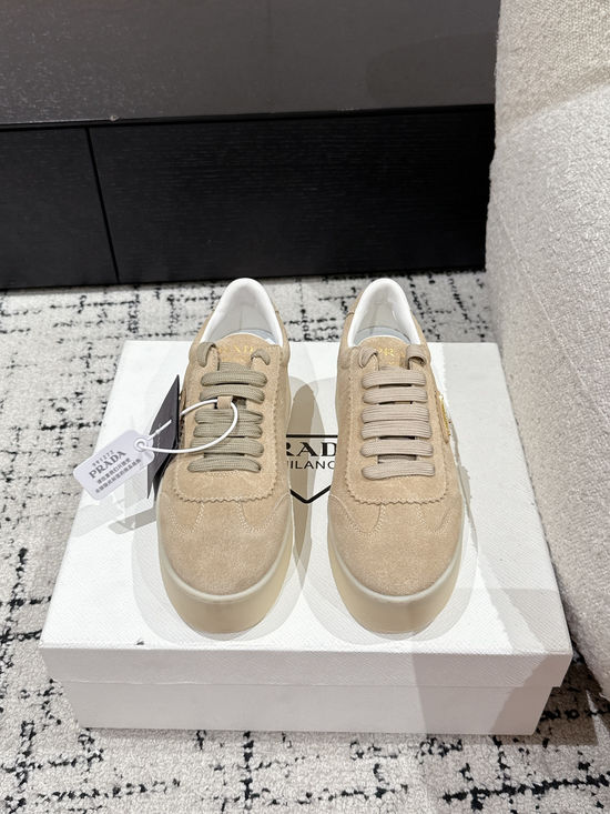 Prada Perforated Leather Thick Sole Casual Fashion Sneakers