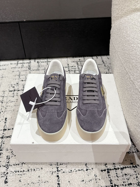 Prada Perforated Leather Thick Sole Casual Fashion Sneakers