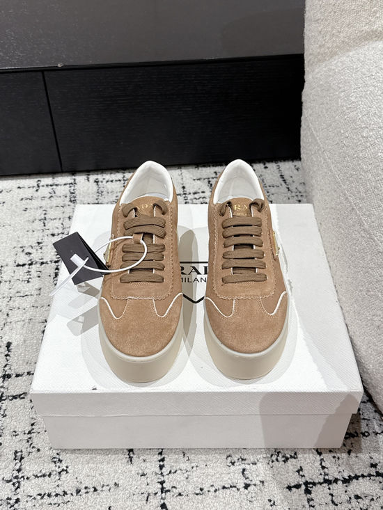 Prada Perforated Leather Thick Sole Casual Fashion Sneakers