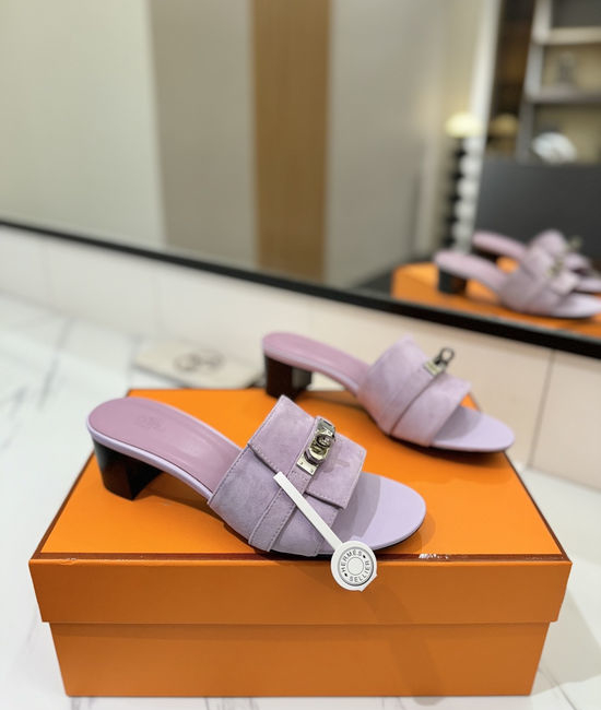 Hermes Suede Upper 4.5cm Heel Leather Sole Dress Shoes