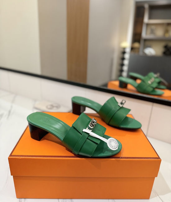 Hermes Smooth Cowhide 4.5cm Heel Leather Sole Shoes
