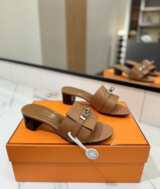 Hermes Smooth Cowhide 4.5cm Heel Leather Sole Shoes
