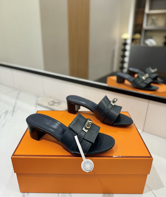 Hermes Smooth Cowhide 4.5cm Heel Leather Sole Shoes