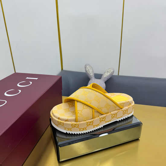 Gucci Embroidered Canvas Slip On Sandals with Rubber Sole