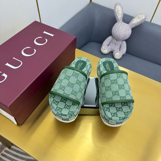 Gucci Embroidered Canvas Slip On Sandals with Rubber Sole