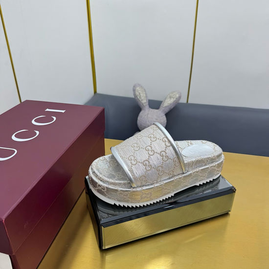 Gucci Embroidered Canvas Slip On Sandals with Rubber Sole