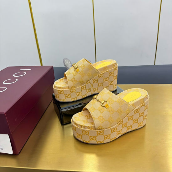 Gucci Embroidered Canvas Slip On Sandals with Rubber Sole