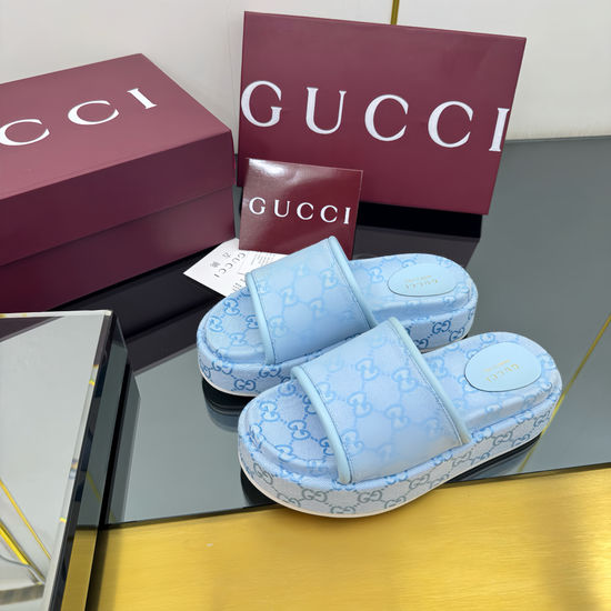 Gucci Embroidered Canvas Platform Slide Sandals for Everyday Wear